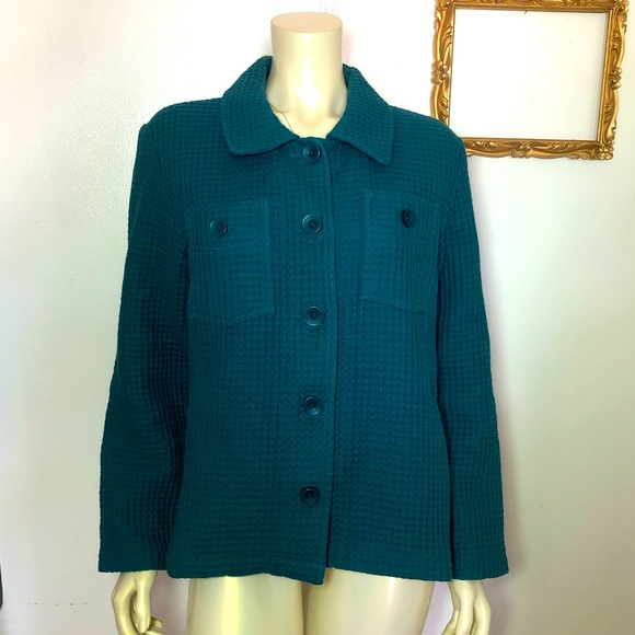 Super retro Cabela’s waffle knit 100% cotton jacket.  Size XL Teal - Picture 1 of 8